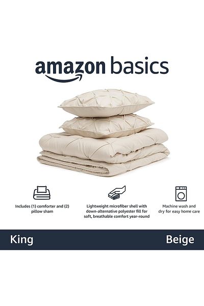 erorex Pinch Pleat Down Alternative Comforter Bedding Set King Beige