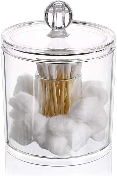erorex Cotton Ball And Swab Organizer With Lid Apothecary Acrylic Jar Makeup Cotton Organizer Bathroom