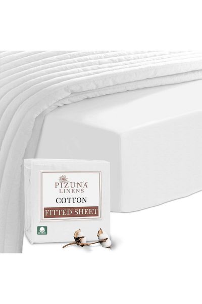 erorex 100 Percent Cotton Queen Fitted Sheet 160X200 Cm White 400 Thread Count Long Staple Cotton Sateen