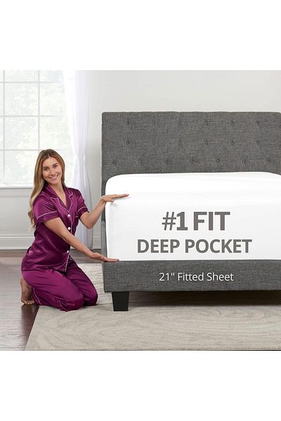 erorex King Fitted Sheet Deep Pocket – Extra Deep Pocket Fitted Sheet King Size 17” 21” Inch + Fitted Bed