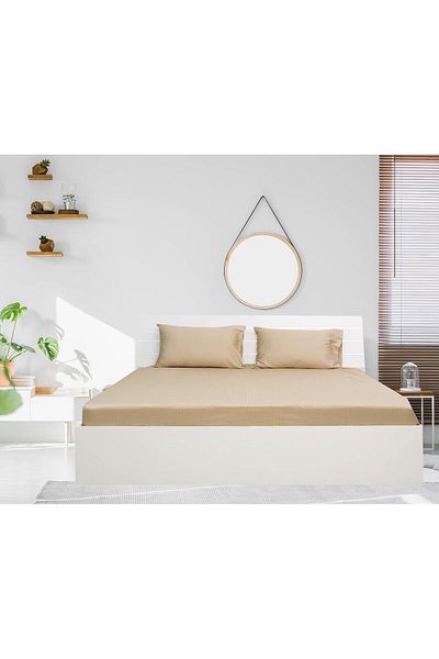 erorex King Fitted Sheet 1Pc 100 Percent Cotton 250Tc Dobby Box Sateen Size: 200X200+30Cm Beige