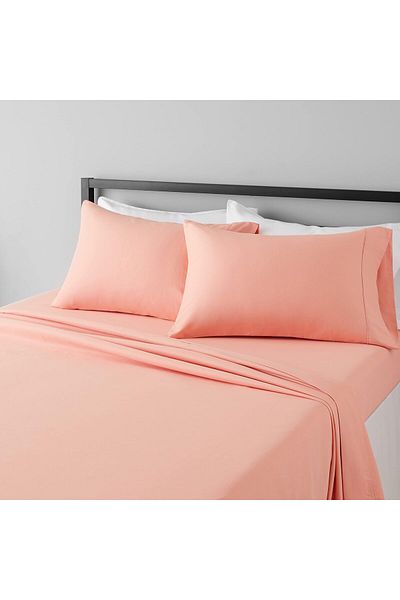 erorex Lightweight Super Soft Easy Care Microfiber Bed Sheet Set With 14” Deep Pockets Queen Peachy Coral