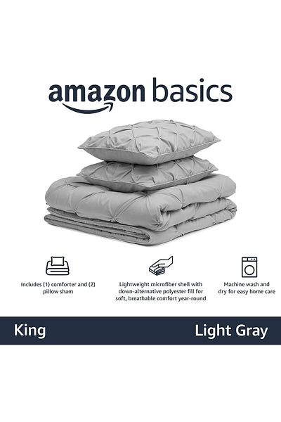 erorex Pinch Pleat Down Alternative Comforter Bedding Set King Light Grey