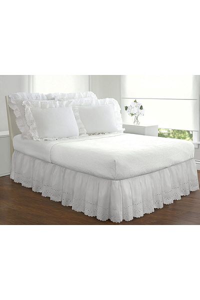 erorex Ideas Ruffled Eyelet Bed Skirt Dust Ruffle With Gathered Styling And Embroidered Details 14 Inch