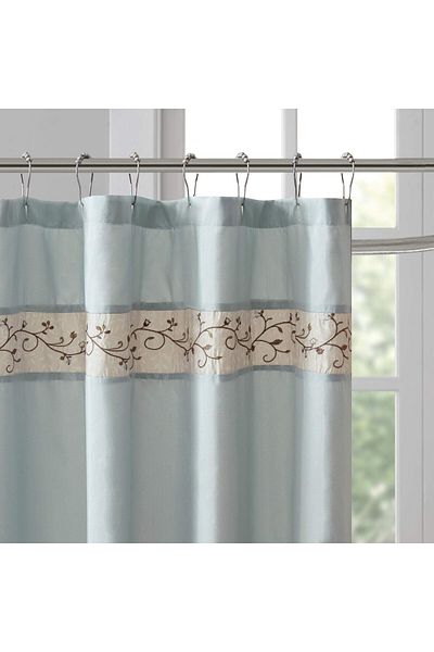 erorex Serene Shower Curtain Faux Silk Embroidered Floral Machine Washable Modern Home Bathroom