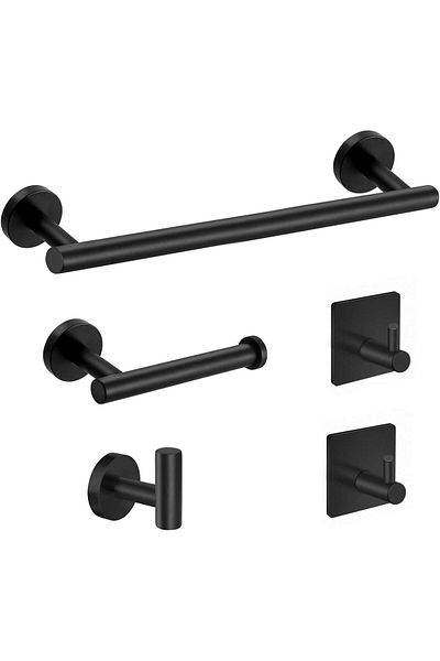 erorex 5 Pieces Matte Black Bathroom Hardware Set Sus304 Stainless Steel Round Wall Mounted Includes 16