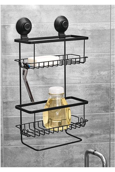 erorex Everett Metal Push Lock Suction Shower Caddy Extra Space For Shampoo Conditioner And Soap With