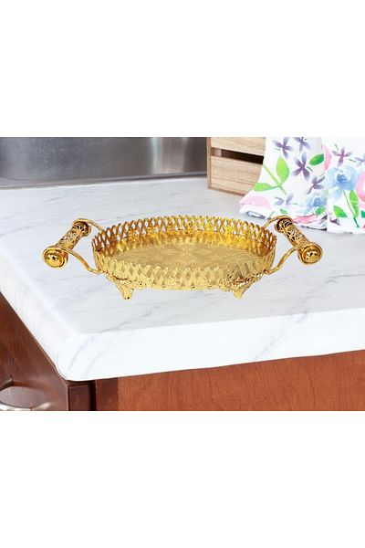 TrentonGCC Elegant Round Serving Tray with Decorative Handles
