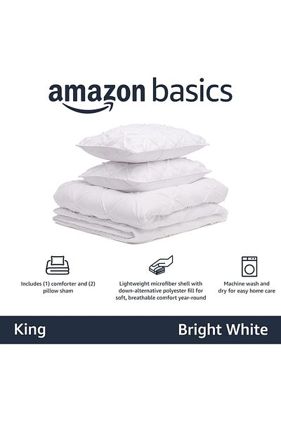 erorex All Season Down Alternative Comforter 3 Piece Bedding Set King Bright White Pinch Pleat With Piped