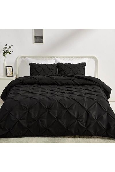erorex Pinch Pleat Down Alternative Comforter Bedding Set Full Queen Black