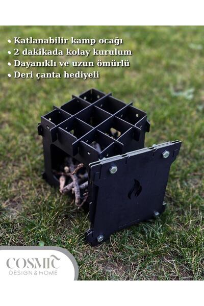 Omega Katlanabilir  Kamp Ocağı  Deri Çanta Hediyeli İsveç Kütük Ocağı Metal Ocak