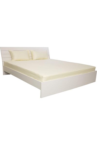 erorex Double Fitted Sheet 1Pc 100 Percent Cotton 250Tc Sateen 1Cm Stripe Size: 150X200+30Cm Cream