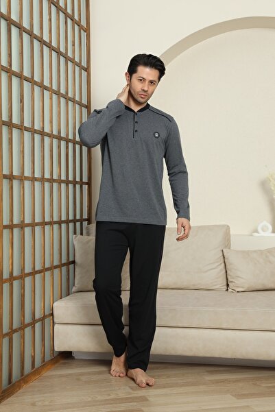 MODAREYA Ανδρικές πιτζάμες με μακρυμάνικο εποχιακό χτενισμένο βαμβάκι από ανθρακί