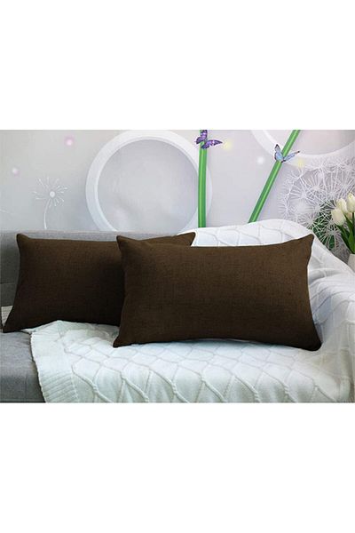 erorex 2 Pieces Linen Decorative Cushion Set Solid Design 50X30 Cm Dark Brown