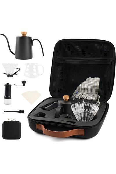 erorex 5 Piece V60 Coffee Set Complete Drip Brewing Kit With Grinder Kettle Dripper Filters And Server For