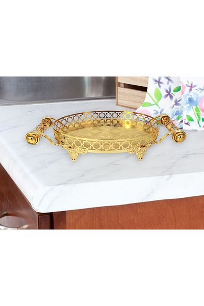 TrentonGCC Decorative Oval Serving Tray with Ornate Handles