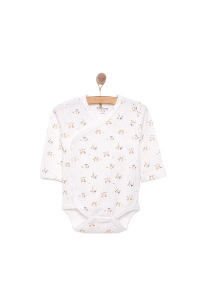 Tiffany Yenidoğan Zıbın Body-Çıtçıtlı %100 Pamuk,Uzun Kollu Ekru 0-9 Ay