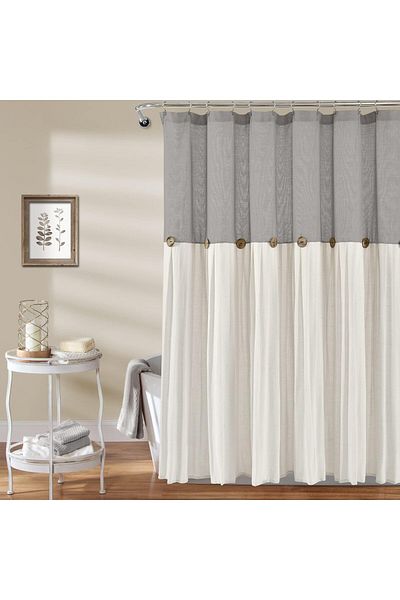 erorex Linen Button Shower Curtain 72 Inch X 72 Inch Gray And White