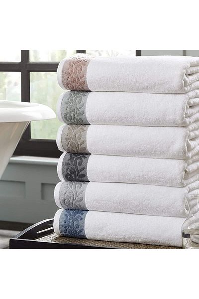 erorex 600 Gsm 6 Piece Towel Set With Filgree Jacquard Border Silver