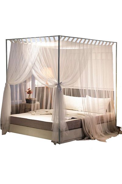 erorex King White Simple 4 Corners Post Curtain Bed Canopy Bed Frame Canopies Net Bedroom Decoration