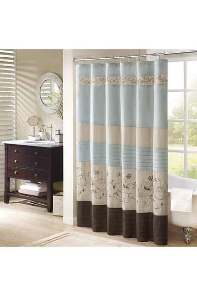 erorex Serene Shower Curtain Faux Silk Embroidered Floral Machine Washable Modern Home Bathroom