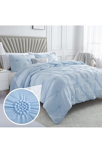 erorex Bedding Comforter Sets Luxury And Lightweight 2 Piece Ruched 3D Floral Pintuck Comforter Sets