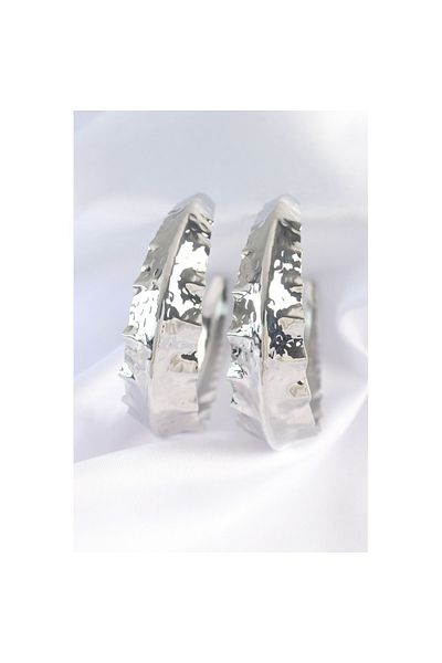Skygo Brass Silver Color Leaf Pattern Hoop Earrings - Tj-Bkp8922