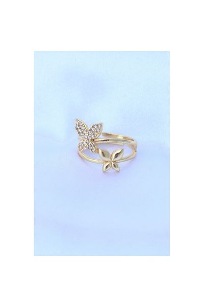 Skygo Brass Gold Color Adjustable Butterfly Ring with Zircon Stone - Tj-Byk3190
