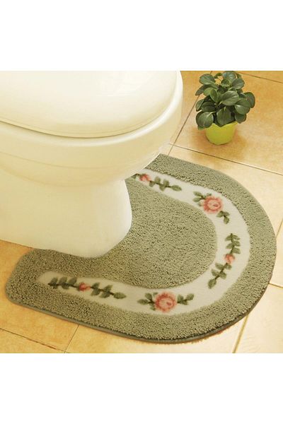 erorex Bath Rug Luxurious Soft Floral Non Slip Toilet Contour Rug Soft Shaggy U Shaped Toilet Floor Mat