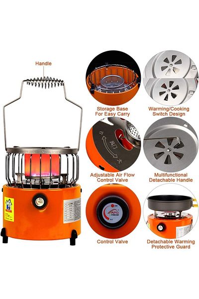 erorex Outdoor Heater 2 In 1 2000W Portable Heater Camping Stove Heating Cooker For Cooking Backpacking