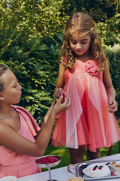 Abel & Lula Rochie din tul cu flori la gât - portocalie