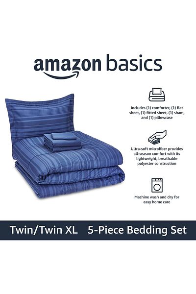 erorex Lightweight Microfiber Bed In A Bag 5 Piece Comforter Bedding Set Twin Twin Xl Blue Calvin Striped