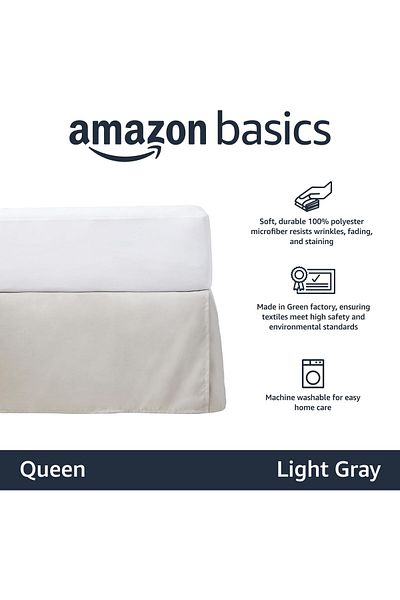 erorex Pleated Bed Skirt Queen Light Grey