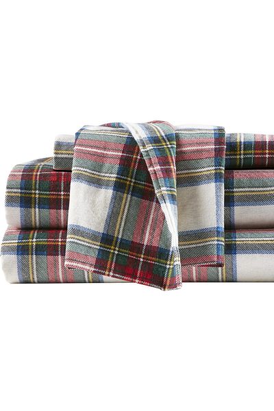 erorex Cotton Flannel Breathable Warm Deep Pocket Sheets With Pillow Case Bedding King Red Plaid Scottish