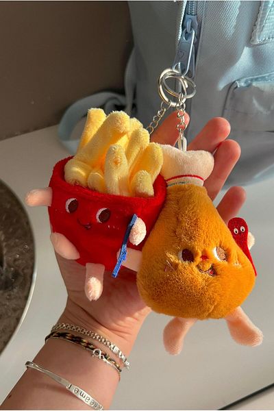 Miamantra Set of 2 Fun Plush Keychain with French Fries and Chicken Leg Shape / Set of 2 Bag Ornaments