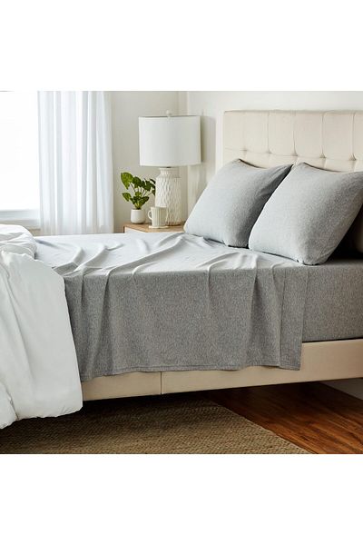 erorex Cotton Jersey 4 Piece Bed Sheet Set Queen Light Grey Solid