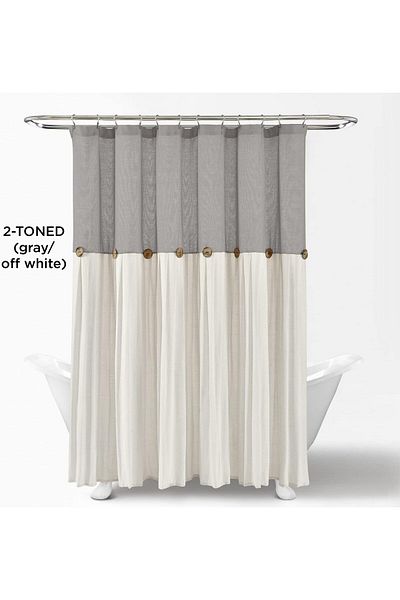 erorex Linen Button Shower Curtain 72 Inch X 72 Inch Gray And White