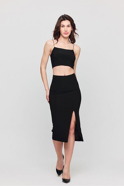Ceylen Set fuste crop cu bretele negre pentru femei