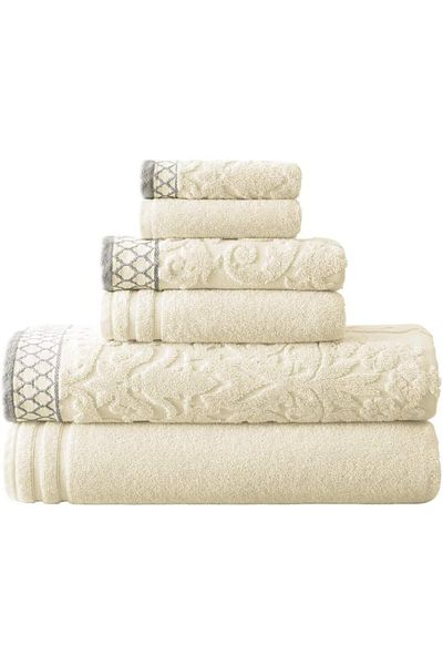 erorex Overseas 6 Piece Damask Jacquard Solid Ultra Soft 550Gsm 100 Percent Combed Cotton Towel Set With