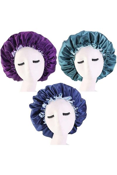 erorex 3 Pieces Satin Bonnet Adjustable Silk Bonnet Elastic Satin Sleep Hat Shower Caps Hair Bonnet For