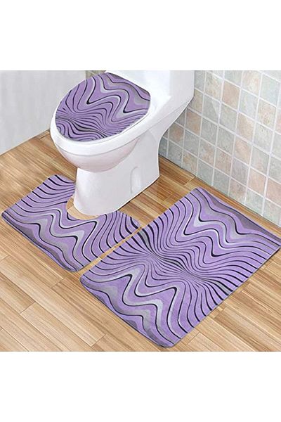 erorex 3 Set Bathroom Anti Slip Pedestal Rug + Lid Toilet Cover + Bath Mat Multi Multicolor