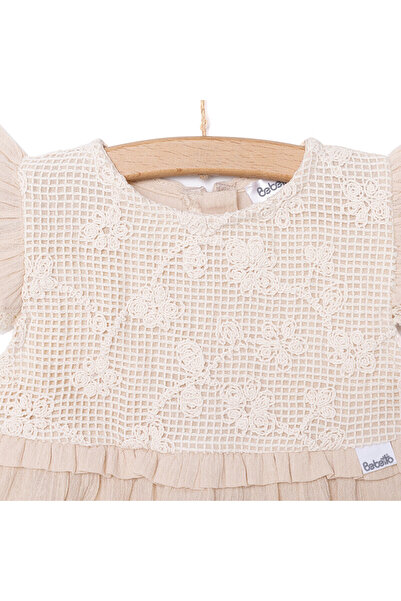 Bebetto Kız Bebek Elbise Müslin Cute Fairy Bisiklet Yaka Kısa Kol Ekru