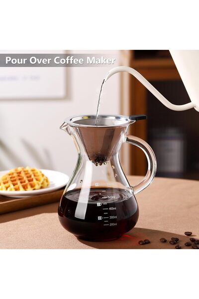 erorex Pour Over Coffee Maker, 600Ml Paperless Borosilicate Glass Carafe Reusable Stainless Steel