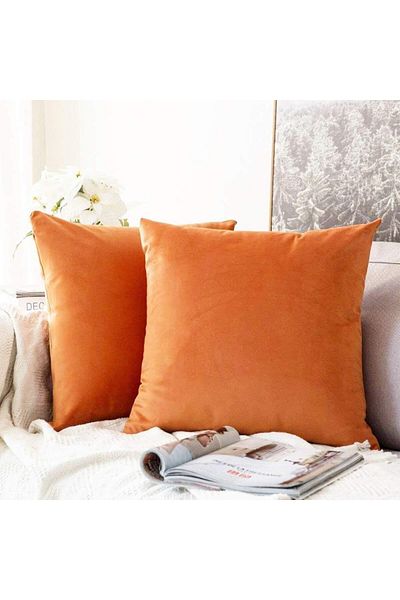 erorex Orange Velvet Decorative Solid Filled Cushion 45 X 45Cm