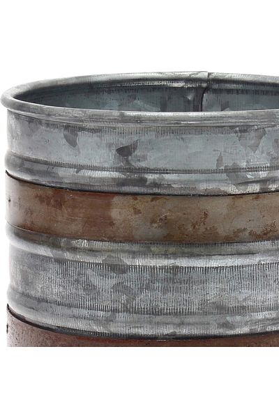 erorex Silver Aged Galvanized Metal Container With Rust Trim Detail 4.2 In Diameter