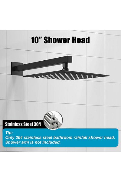 erorex Square Rain Shower Head Matte Black High Pressure Rainfall Stainless Steel Bathroom Showerhead