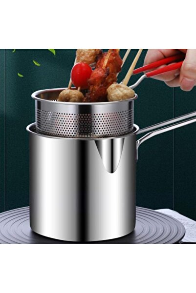 erorex Deep Fryer Pot, 304 Stainless Steel Multifunctional Frying Pot Strainer Basket Silicone Handle,