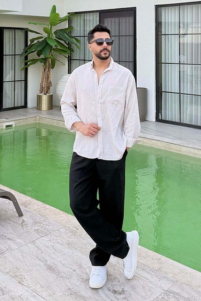 lamelif Regular Convex Egyptian Men's Green Shirt