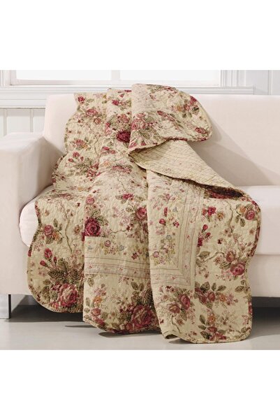 erorex Antique Rose Classic Traditional Floral 100 Percent Cotton Quilted Throw Blanket 50 X 60 Inches Ecru