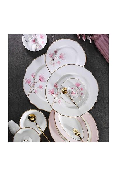 Koleksiyon Pink Bouquet - Evaliza Poetica Breakfast Set, 42 Pieces